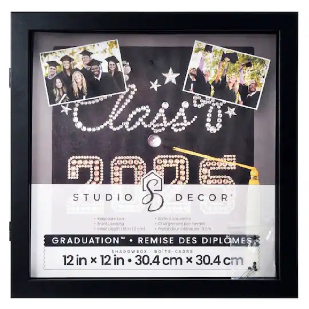 Large Black Shadow Box 12" x 12" Graduation Front Loading Frame Studio Decor
